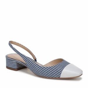 NWT Veronica Beard Womens Cecile Striped Blue Slip On Slingback Heels White